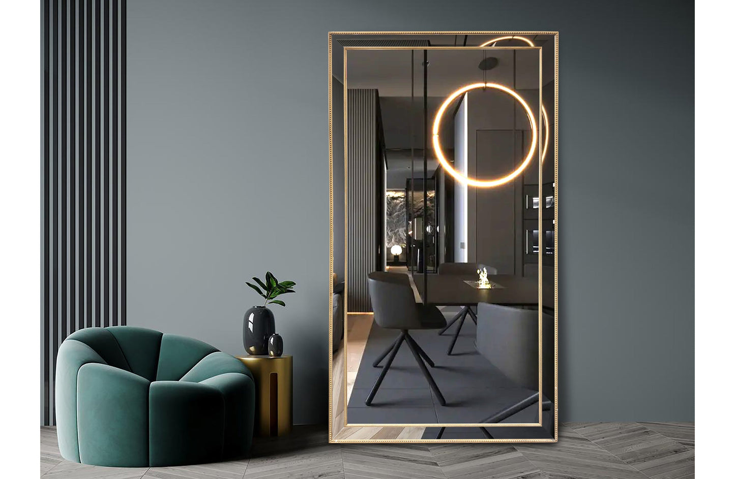 Gold Beaded Framed Mirror - X Large 190cm x 100cm V292-MIRR-BDD003