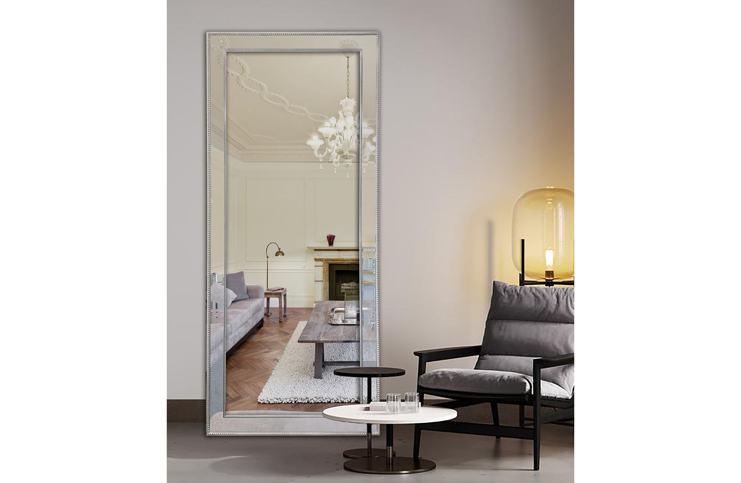 Medium Silver Beaded Framed Mirror - 70cm x 170cm V292-MIRR-BDD004