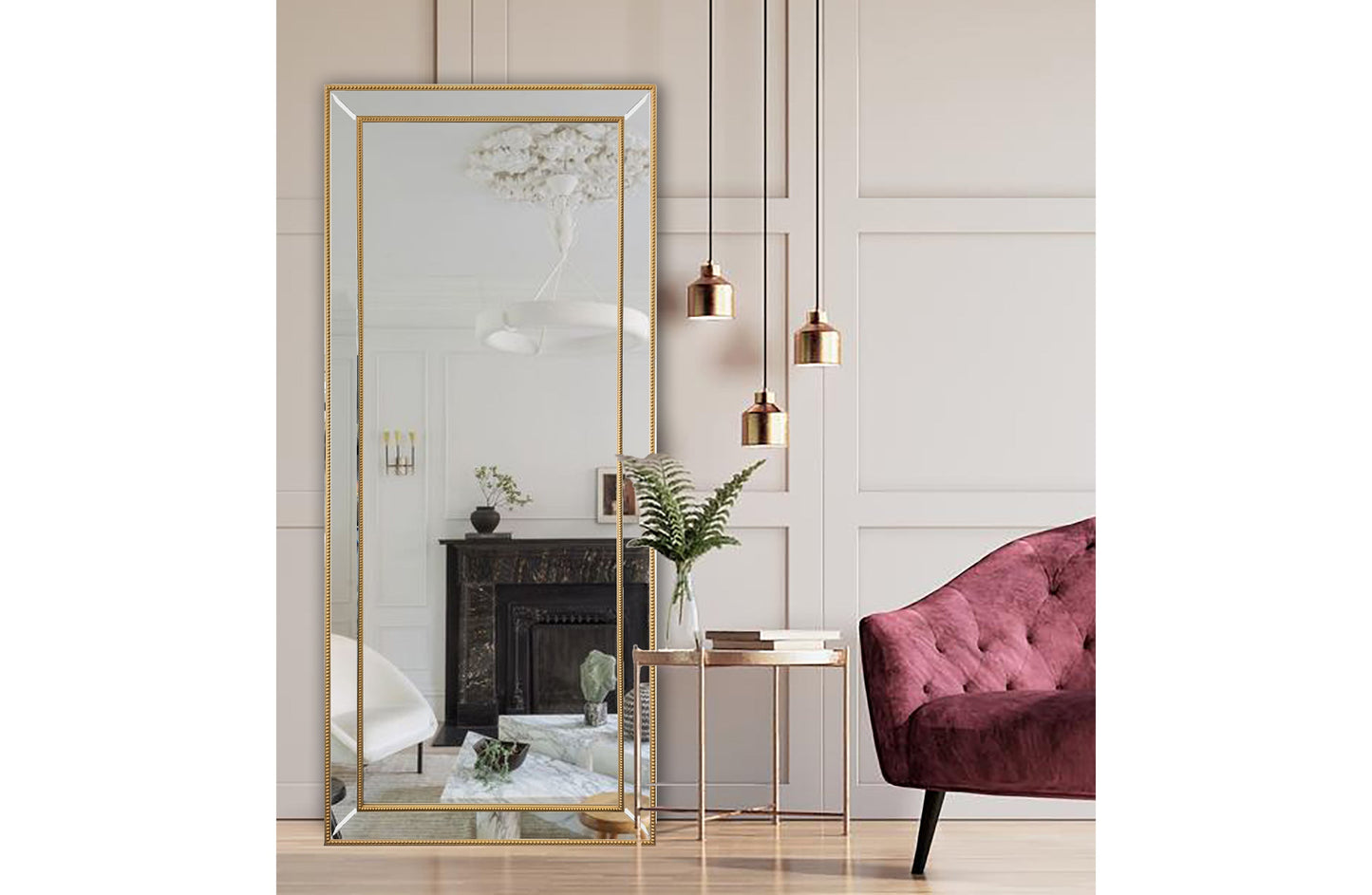 Medium Gold Beaded Framed Mirror - 70cm x 170cm V292-MIRR-BDD006