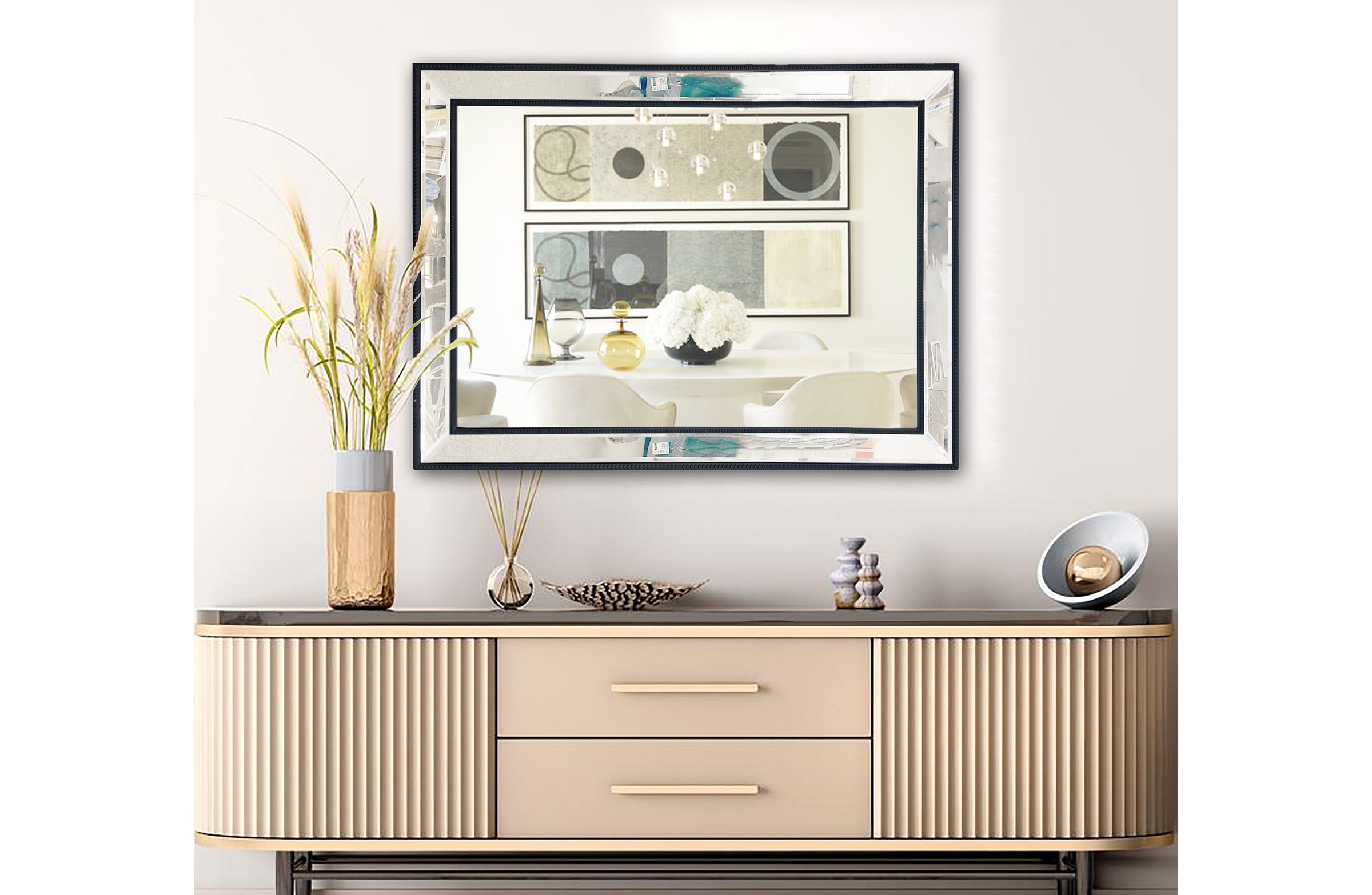 Black Beaded Framed Mirror - Rectangle 80cm x 110cm V292-MIRR-BDD007