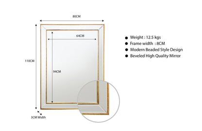 Black Beaded Framed Mirror - Rectangle 80cm x 110cm V292-MIRR-BDD007