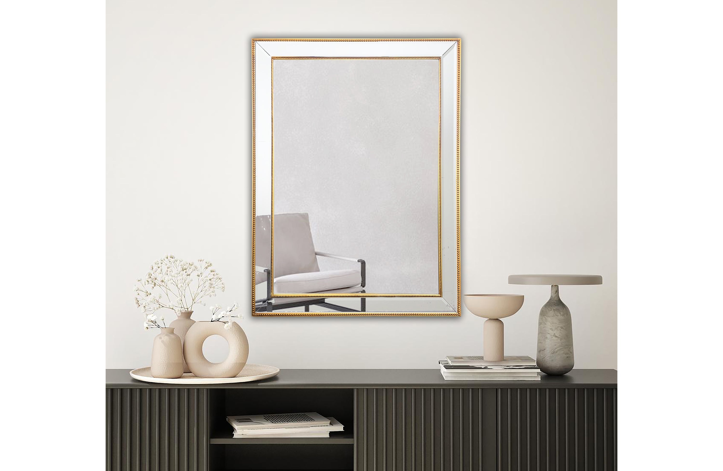 Gold Beaded Framed Mirror - Rectangle 80cm x 110cm V292-MIRR-BDD009