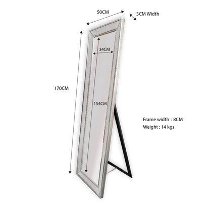 Silver Beaded Framed Mirror - Free Standing 50cm x 170cm V292-MIRR-BDD011