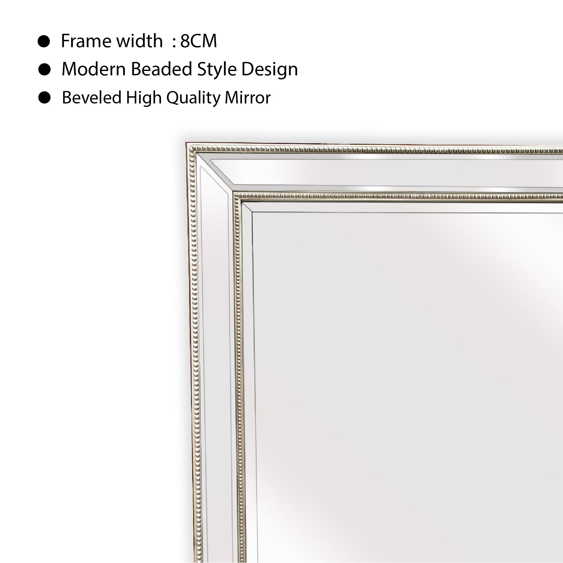 Silver Beaded Framed Mirror - Free Standing 50cm x 170cm V292-MIRR-BDD011