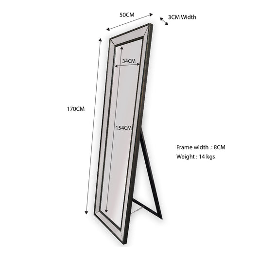 Black Beaded Framed Mirror - Free Standing 50cm x 170cm V292-MIRR-BDD012