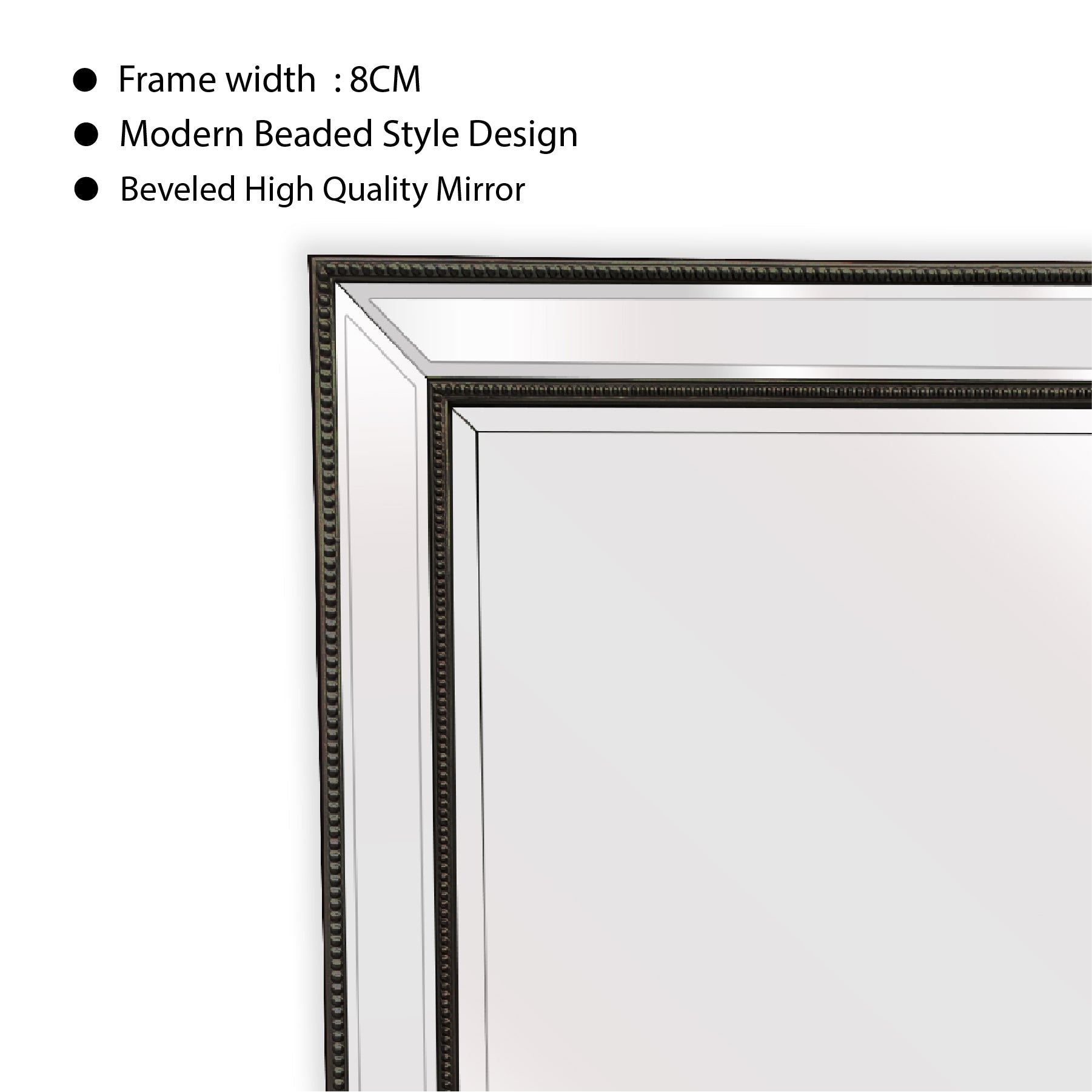 Black Beaded Framed Mirror - Free Standing 50cm x 170cm V292-MIRR-BDD012