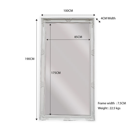 French Provincial Ornate Mirror - WHITE - X Large 100cm x 190cm V292-MIRR-FRN004