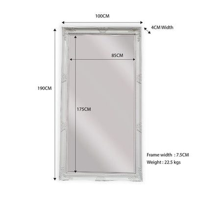 French Provincial Ornate Mirror - WHITE - X Large 100cm x 190cm V292-MIRR-FRN004