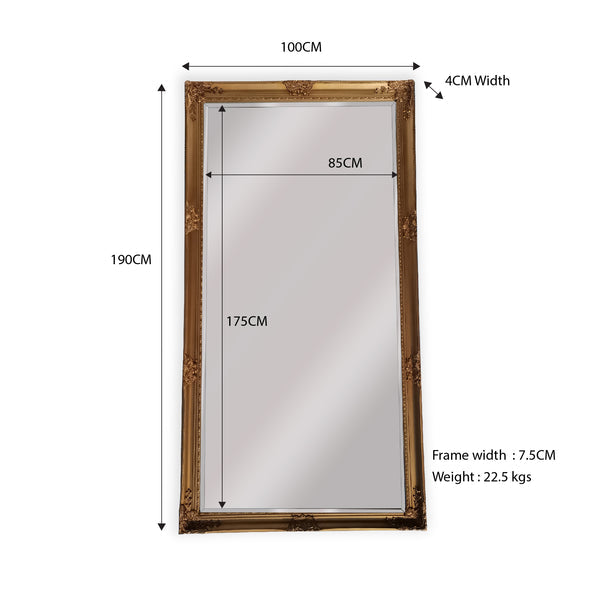 French Provincial Ornate Mirror - COUNTRY GOLD - X Large 100cm x 190cm V292-MIRR-FRN005