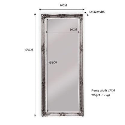 French Provincial Ornate Mirror - Antique Silver - Medium 70cm x 170cm V292-MIRR-FRN006