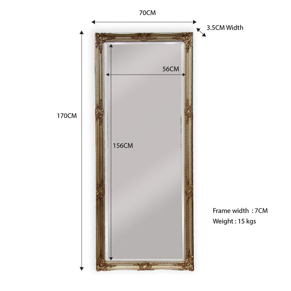 French Provincial Ornate Mirror - Champagne - Medium 70cm x 170cm V292-MIRR-FRN007