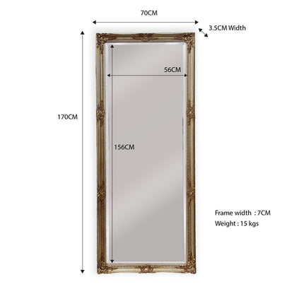 French Provincial Ornate Mirror - Champagne - Medium 70cm x 170cm V292-MIRR-FRN007