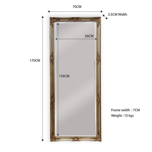 French Provincial Ornate Mirror - Champagne - Medium 70cm x 170cm V292-MIRR-FRN007