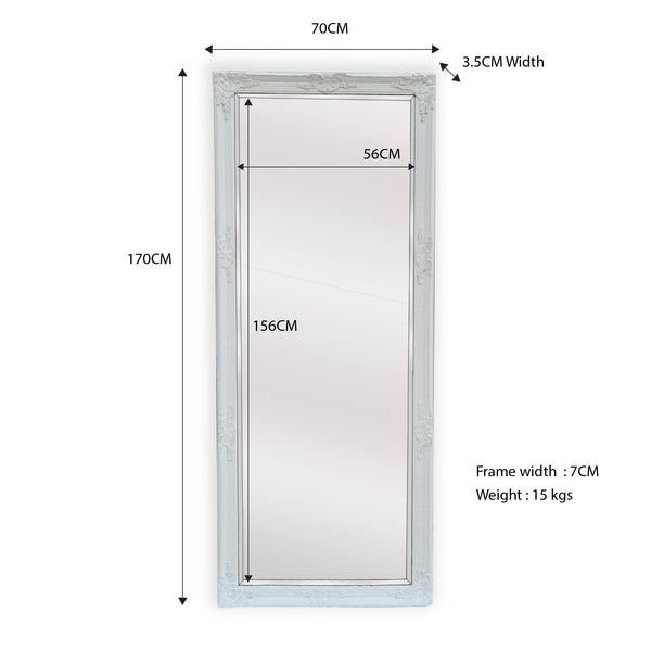 French Provincial Ornate Mirror - White - Medium 70cm x 170cm V292-MIRR-FRN009
