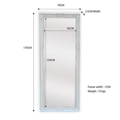 French Provincial Ornate Mirror - White - Medium 70cm x 170cm V292-MIRR-FRN009
