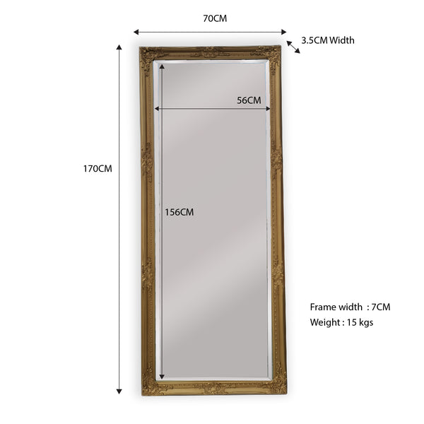 French Provincial Ornate Mirror - Country Gold - Medium 70cm x 170cm V292-MIRR-FRN010