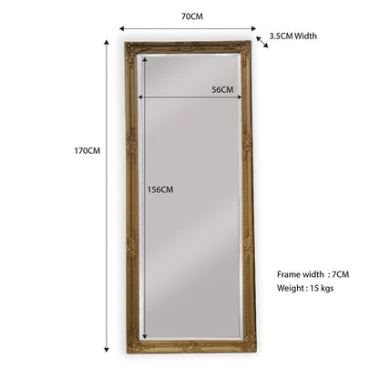 French Provincial Ornate Mirror - Country Gold - Medium 70cm x 170cm V292-MIRR-FRN010