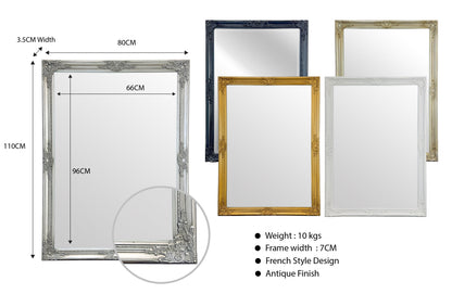 French Provincial Ornate Mirror - Antique Silver - Small 80cm x 110cm V292-MIRR-FRN012