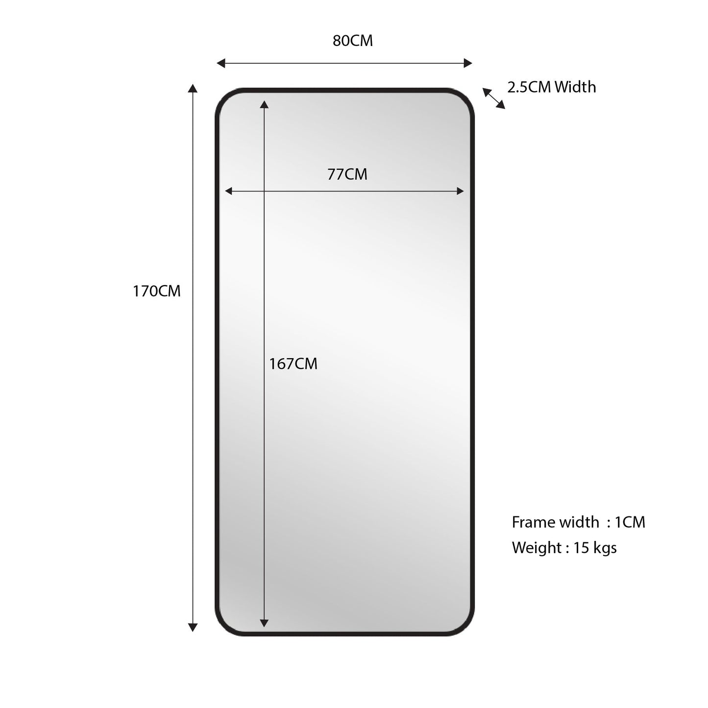 Black Metal Rectangle Mirror - Medium 80cm x 170cm V292-MIRR-MTL022