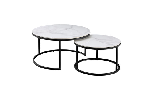 Nesting Style Coffee Table - White on Black - 80cm/60cm V292-NEST-WHT010