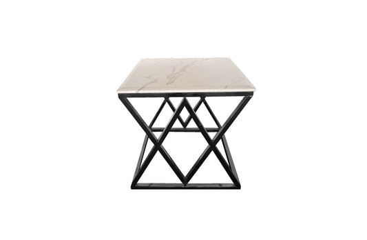 Alsea Side Table Black Base - White Marble V292-SDT-ALS003