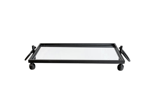 Eliza Small Rectangle Iron Mirror Tray with Handles - Black V292-T-ELIZA-SMALL-BLACK
