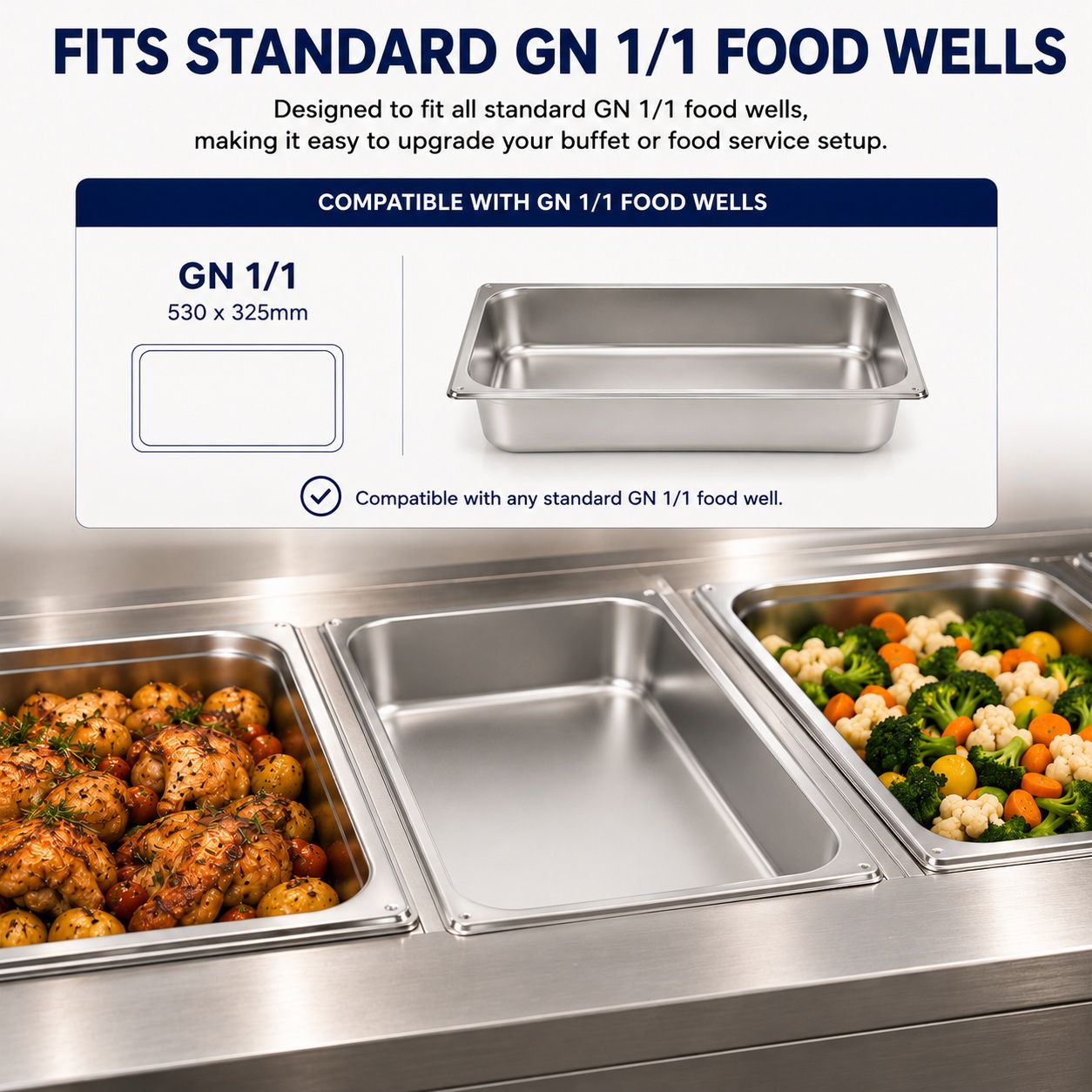 Commercial Stainless Steel GN 1/1 100mm Deep Gastronorm Bain Marie Buffet Steam Table Food Pan