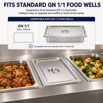 Commercial Stainless Steel GN 1/1 100mm Deep Gastronorm Bain Marie Buffet Steam Table Food Pan with Lid
