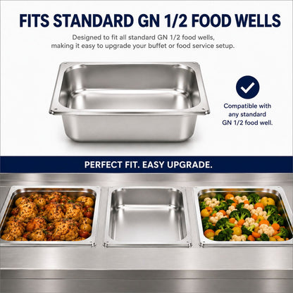 Commercial Stainless Steel GN 1/2 100mm Deep Gastronorm Bain Marie Buffet Steam Table Food Pan