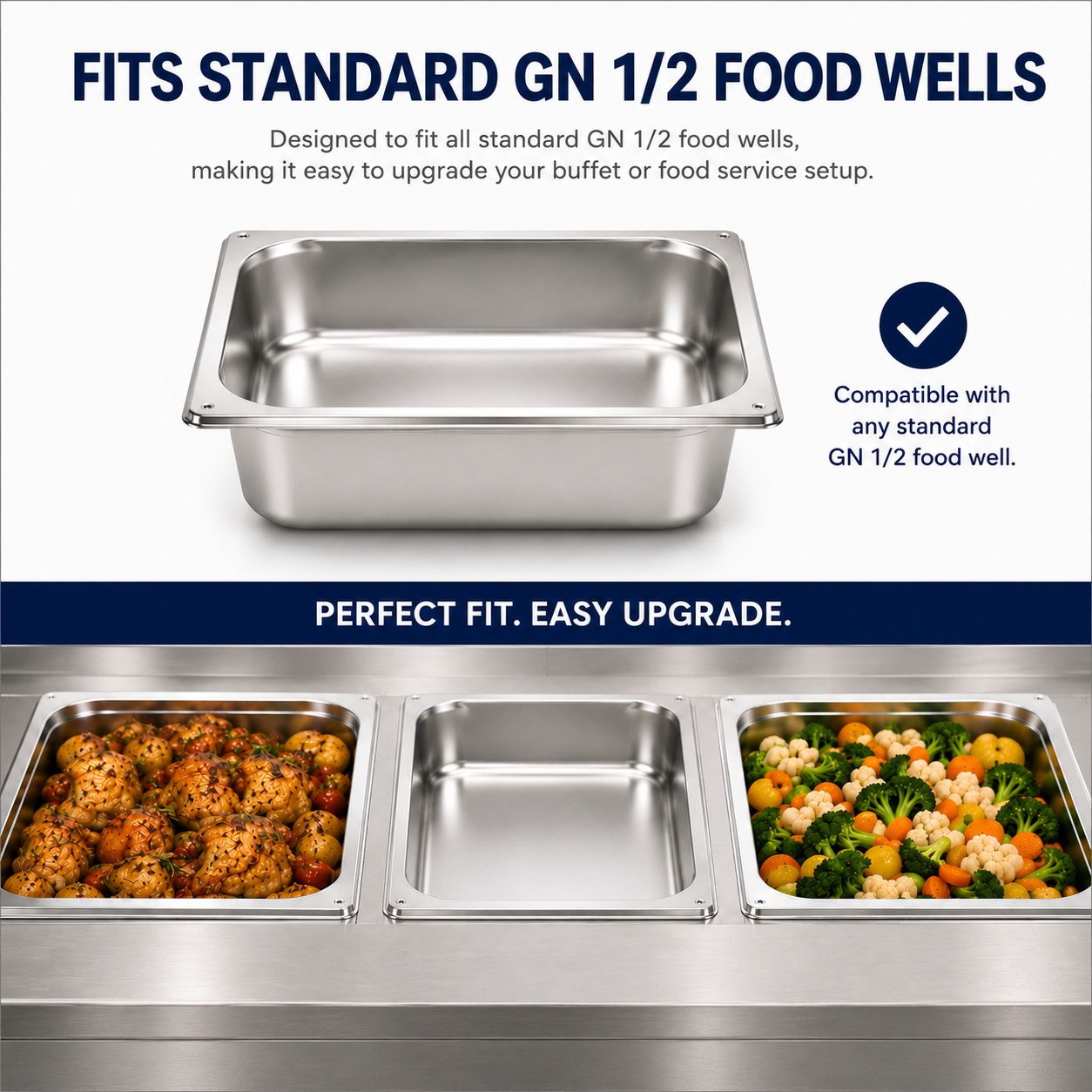 Commercial Stainless Steel GN 1/2 150mm Deep Gastronorm Bain Marie Buffet Steam Table Food Pan