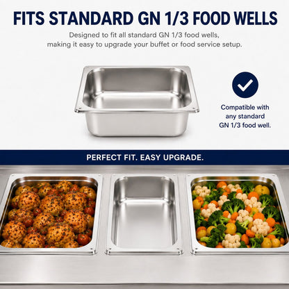 Commercial Stainless Steel GN 1/3 100mm Deep Gastronorm Bain Marie Buffet Steam Table Food Pan with Lid