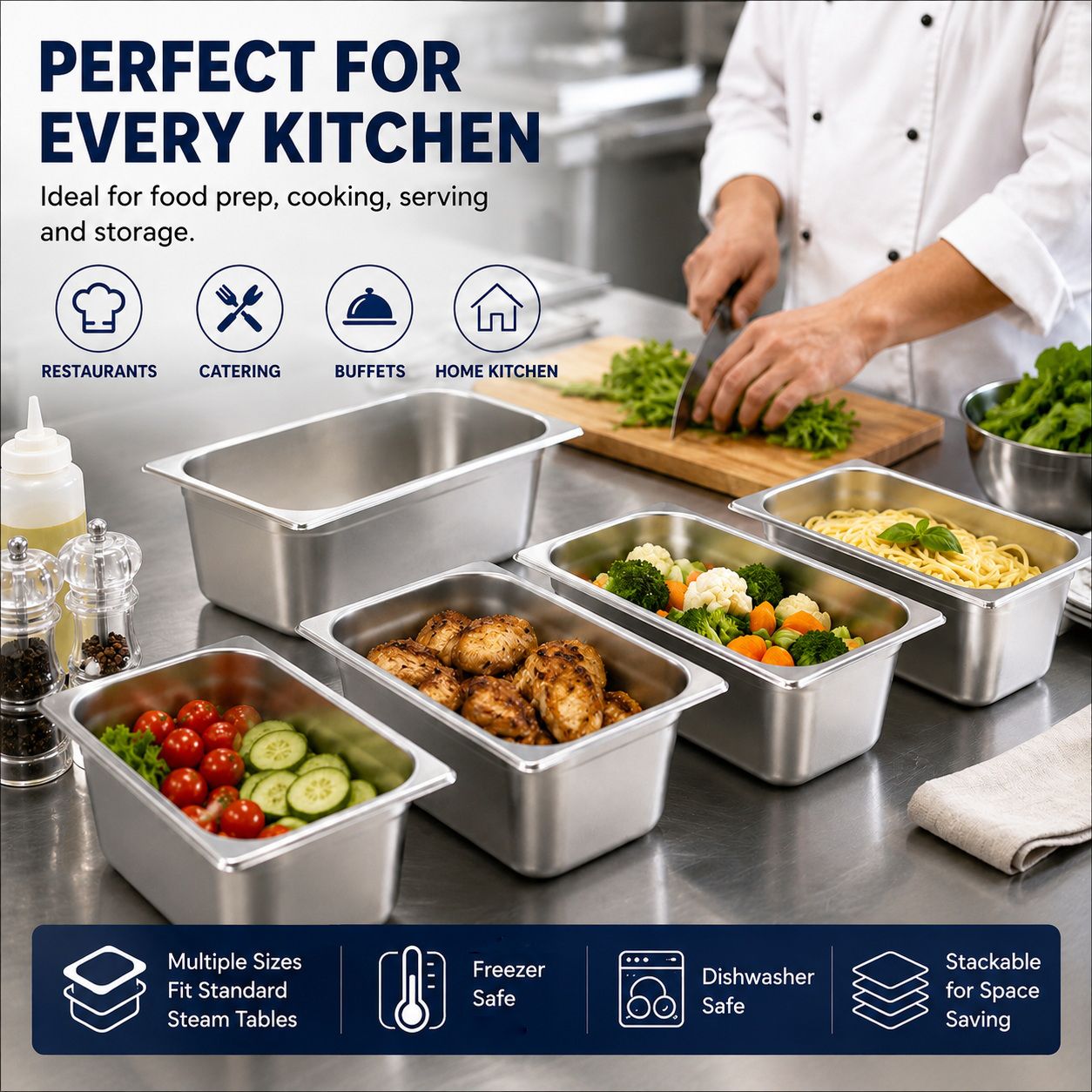 Commercial Stainless Steel GN 1/4 100mm Deep Gastronorm Bain Marie Buffet Steam Table Food Pan