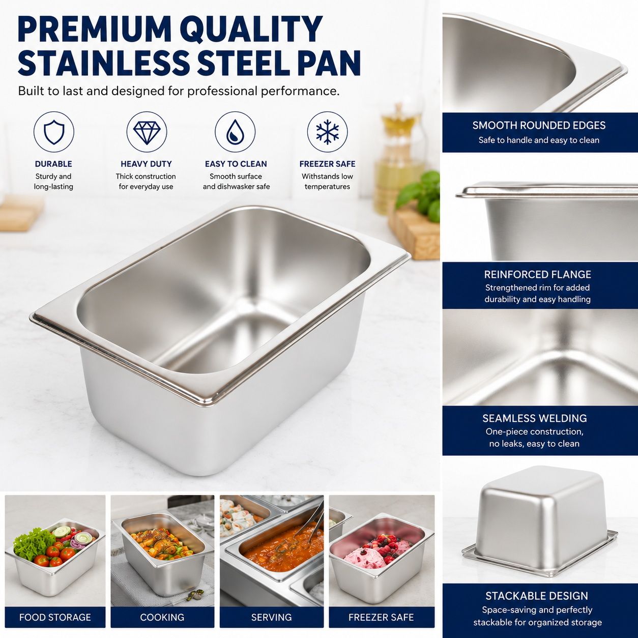 Commercial Stainless Steel GN 1/4 150mm Deep Gastronorm Bain Marie Buffet Steam Table Food Pan