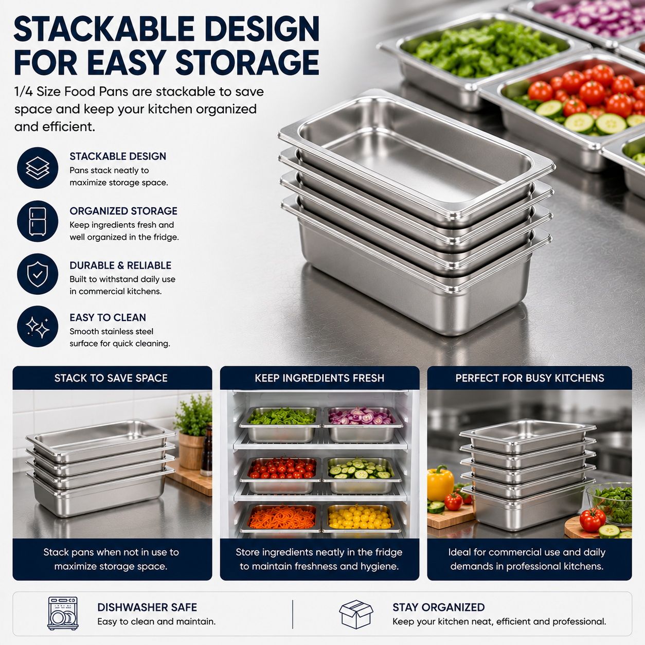 Commercial Stainless Steel GN 1/4 150mm Deep Gastronorm Bain Marie Buffet Steam Table Food Pan