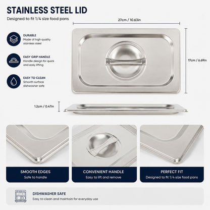 Commercial Stainless Steel GN 1/4 150mm Deep Gastronorm Bain Marie Buffet Steam Table Food Pan with Lid