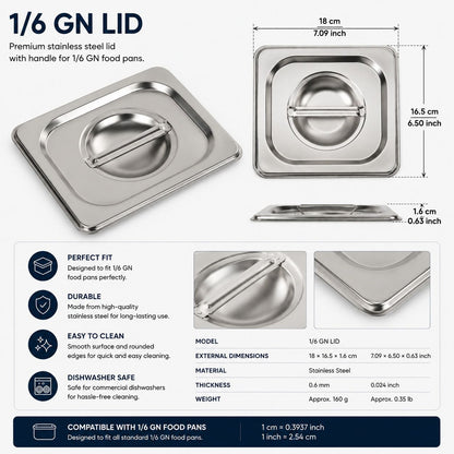 Commercial Stainless Steel GN 1/6 100mm Deep Gastronorm Bain Marie Buffet Steam Table Food Pan with Lid