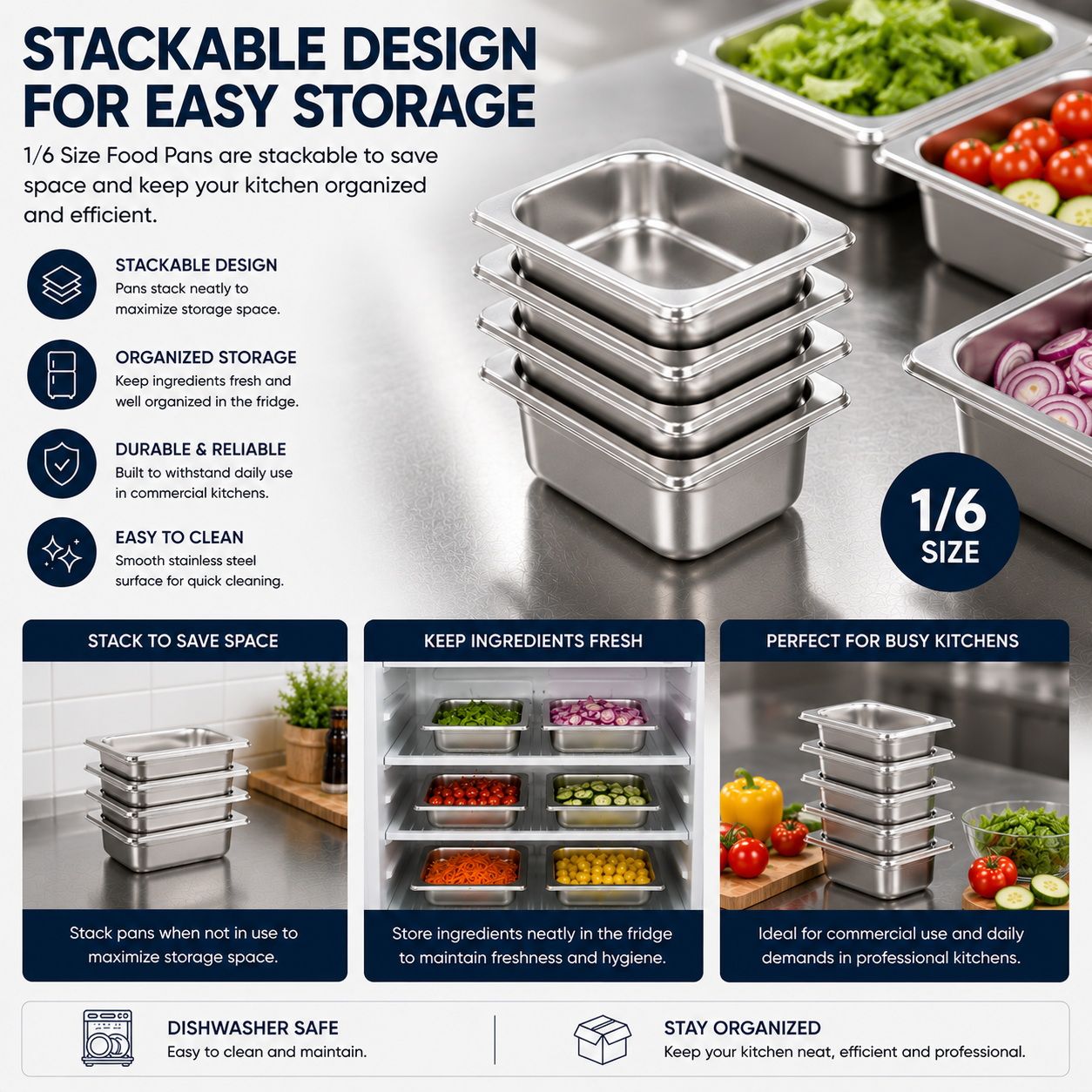 Commercial Stainless Steel GN 1/6 150mm Deep Gastronorm Bain Marie Buffet Steam Table Food Pan