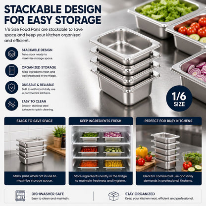Commercial Stainless Steel GN 1/6 150mm Deep Gastronorm Bain Marie Buffet Steam Table Food Pan