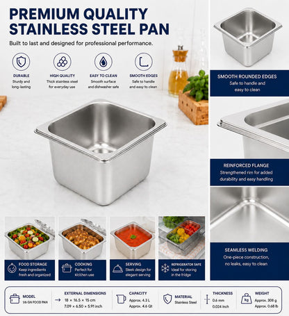 Commercial Stainless Steel GN 1/6 150mm Deep Gastronorm Bain Marie Buffet Steam Table Food Pan