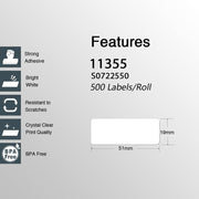 10x Compatible Dymo 11355 SD11355 / S0722550 thermal label 19mm x 51mm 500 Per Roll for Dymo labelWriter V324-10X11355