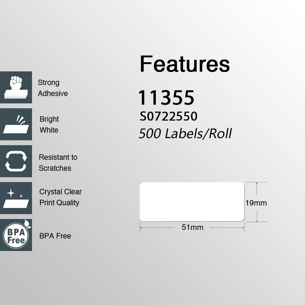 10x Compatible Dymo 11355 SD11355 / S0722550 thermal label 19mm x 51mm 500 Per Roll for Dymo labelWriter V324-10X11355