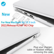 15 inch Air 2023 MacBook Air Matte Case A2941 M2 Chip Hard Shell Case Keyboard Cover White V324-15AIR-A2941-CLEAR