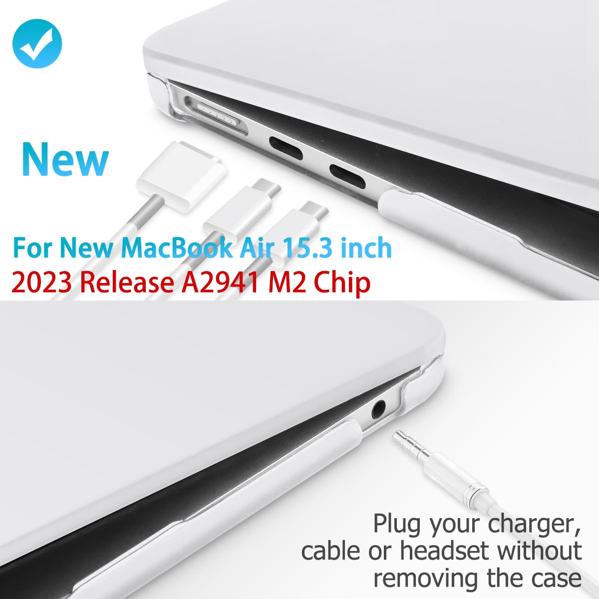 15 inch Air 2023 MacBook Air Matte Case A2941 M2 Chip Hard Shell Case Keyboard Cover White V324-15AIR-A2941-CLEAR