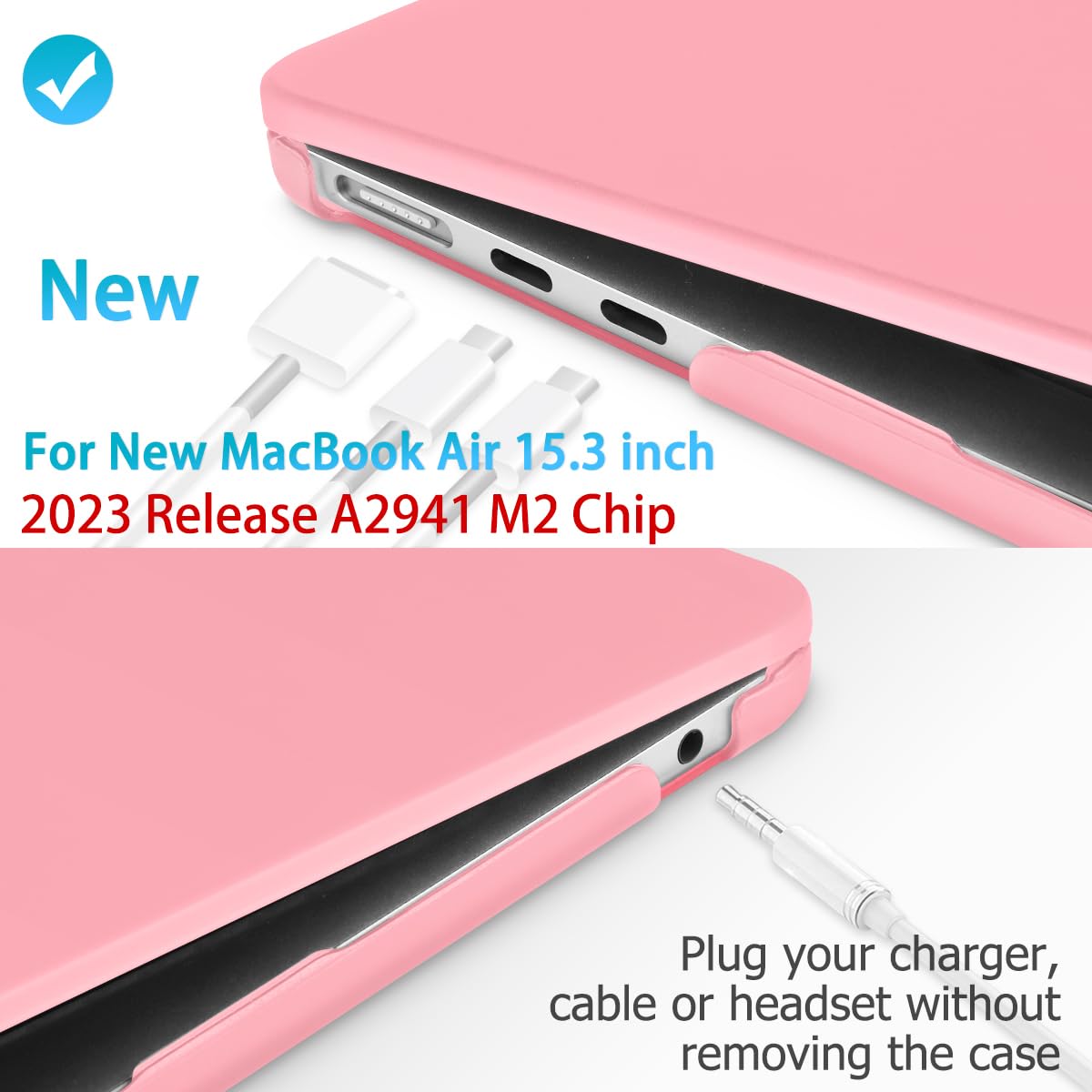 15 inch Air 2023 MacBook Air Matte Case A2941 M2 Chip Hard Shell Case Keyboard Cover Pink V324-15AIR-A2941-PINK