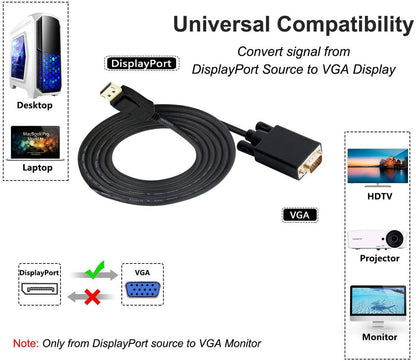 1.8M Display Port DP Male To VGA/M Cable Converter Connector Adaptor V324-18-DPVGA