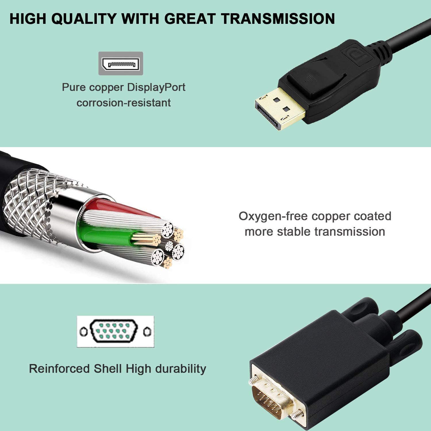 1.8M Display Port DP Male To VGA/M Cable Converter Connector Adaptor V324-18-DPVGA
