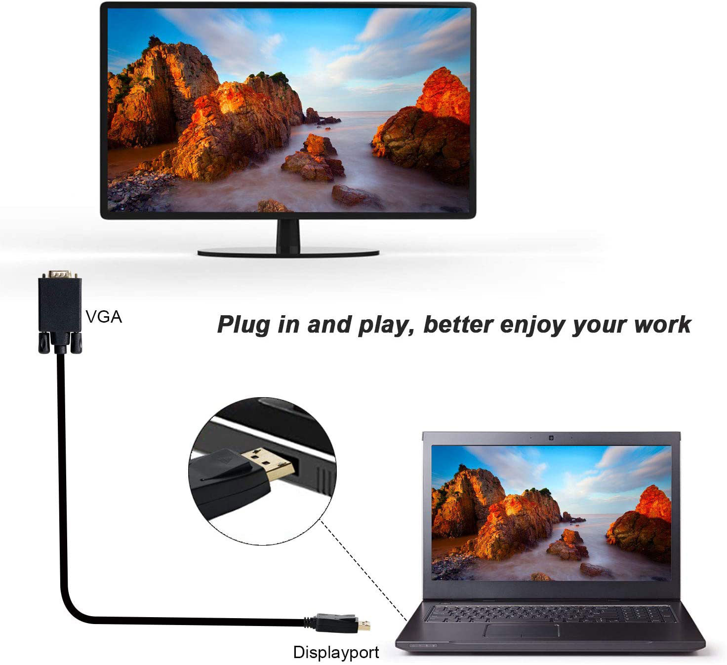 1.8M Display Port DP Male To VGA/M Cable Converter Connector Adaptor V324-18-DPVGA