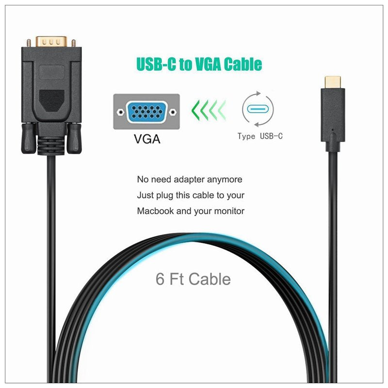 1.8M Type C USB-C Thunderbolt 3 to VGA Cable Male to Male Converter for MacBook V324-18TCVGA