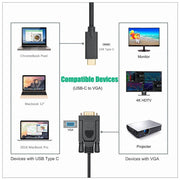 1.8M Type C USB-C Thunderbolt 3 to VGA Cable Male to Male Converter for MacBook V324-18TCVGA