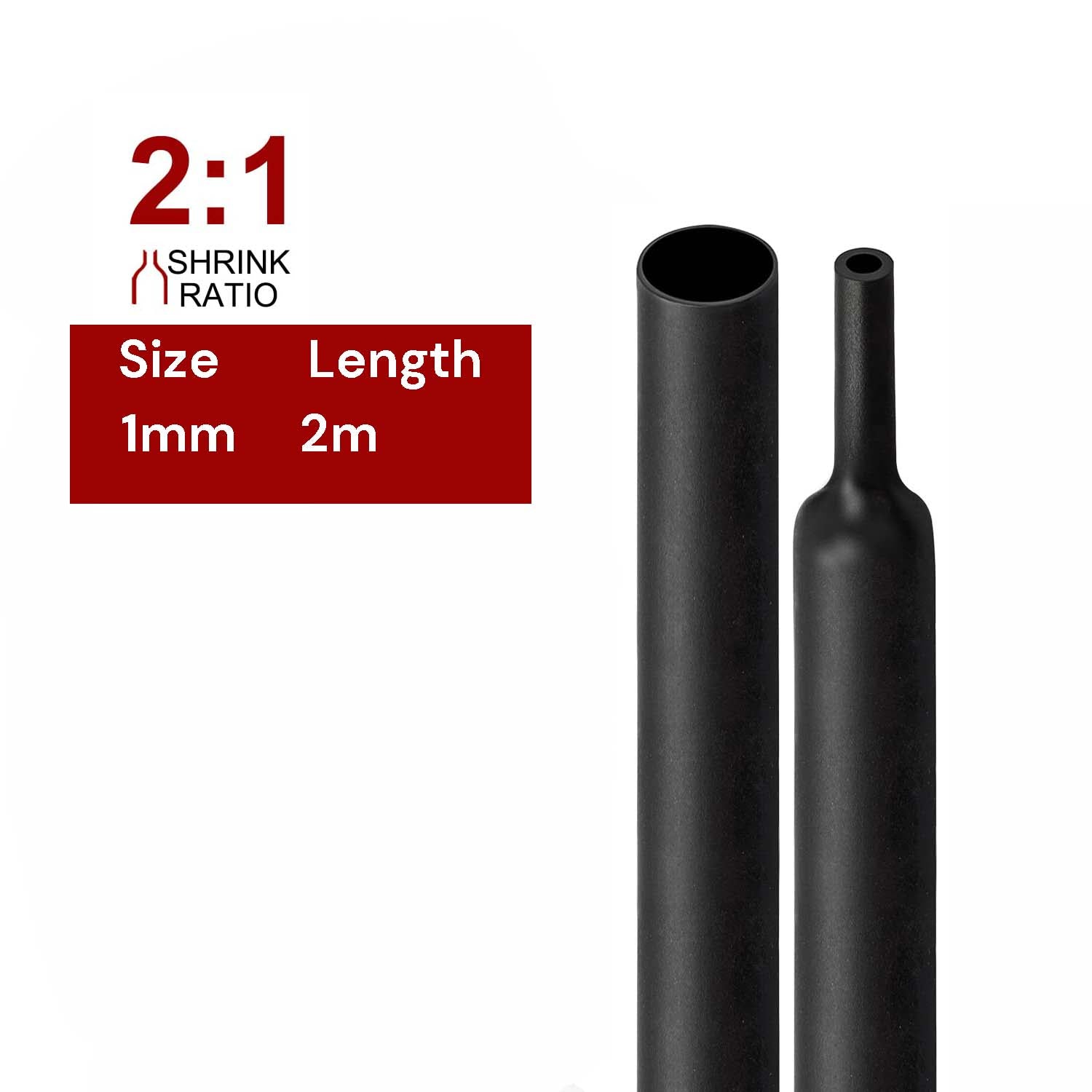 2m Polyolefin Shrink Tube 1/24" (1mm) 2:1 Ratio Heat Shrink Tubing Sleeving Wrap Shrinking V324-1MM-HTSHRINKBK-2M